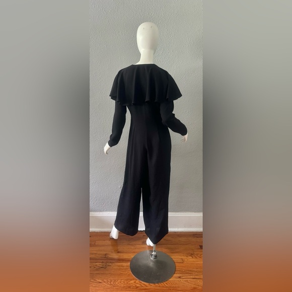 Vintage 80s Black Avant Garde Wide Leg Long Sleeve Jumpsuit M - Picture 10 of 11